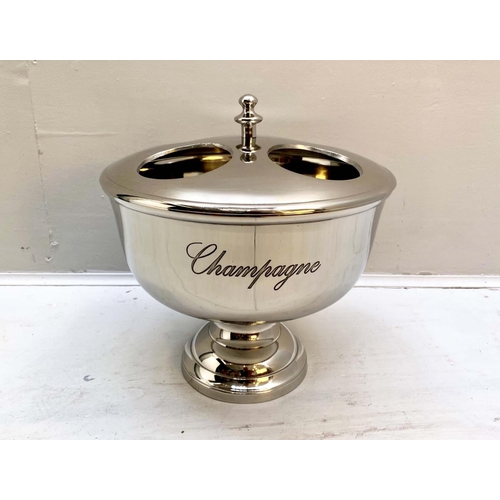 433 - CHAMPAGNE BATH, 40cm high, 36cm diameter, four sectioned, silver plated.