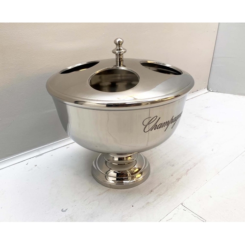 433 - CHAMPAGNE BATH, 40cm high, 36cm diameter, four sectioned, silver plated.