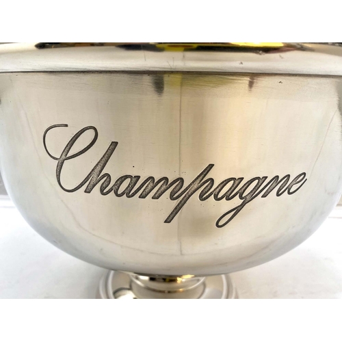 433 - CHAMPAGNE BATH, 40cm high, 36cm diameter, four sectioned, silver plated.