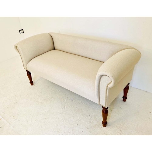 457 - SOFA, 135cm wide, French provincial style, neutral linen upholstered.