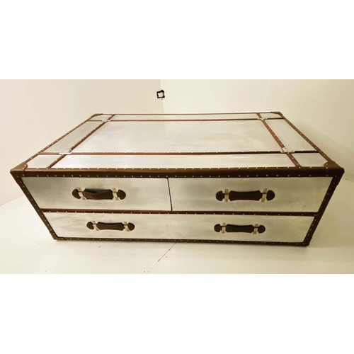 461 - AVIATOR STYLE LOW TABLE, 47cm H x 139cm W x 84cm D, fitted with three drawers.