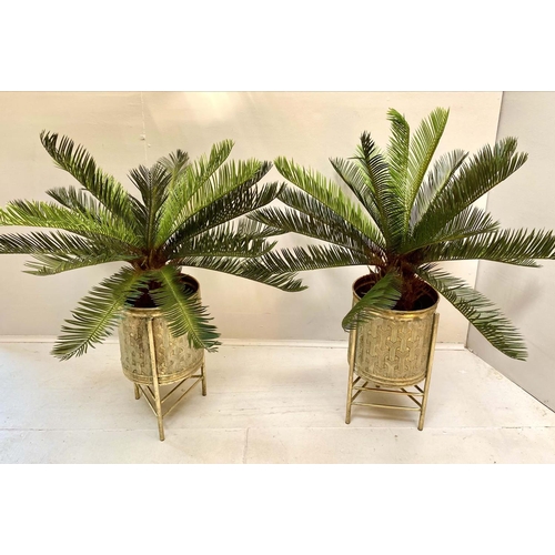 470 - FAUX FERN TREES, a pair, in gilt metal planters, 85cm H in total. (2)