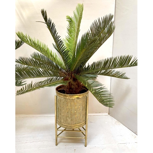 470 - FAUX FERN TREES, a pair, in gilt metal planters, 85cm H in total. (2)