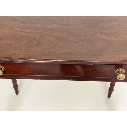 93 - WRITING TABLE, George III period mahogany and ebony lined with a full width frieze drawer and ring t... 