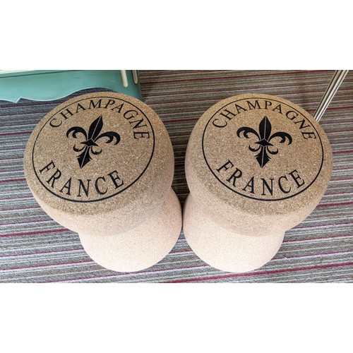 367 - CHAMPAGNE CORK  BARREL STOOLS, a pair, 60cm H x 35cm. (2)