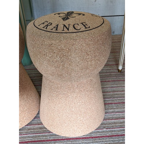 367 - CHAMPAGNE CORK  BARREL STOOLS, a pair, 60cm H x 35cm. (2)