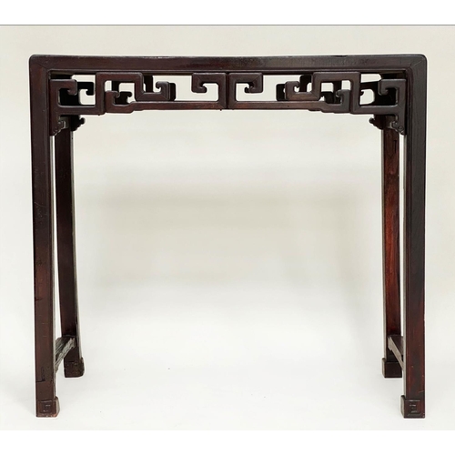 265 - ALTAR TABLE, 19th century Chinese lacquered fir, rectangular with carved pierced frieze, 92cm W x 88... 