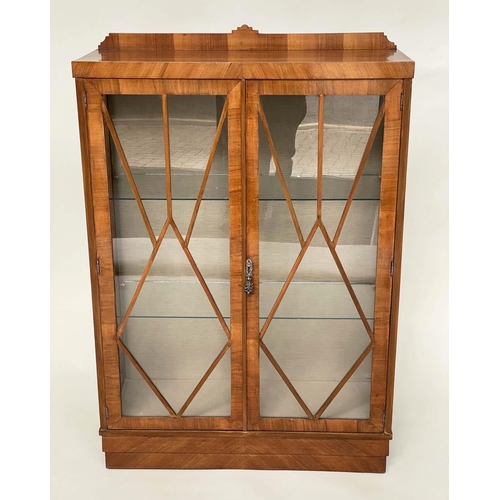 247 - ART DECO DISPLAY CABINET, walnut with two glazed doors enclosing shelves, 90cm x 130cm H x 31cm D.