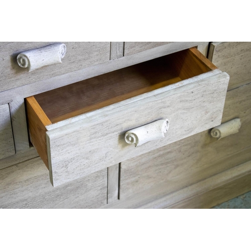 238 - CHEST, 73cm H x 135cm W x 74cm D, grey painted top and columns above nine drawers.