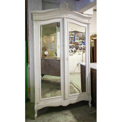 133 - ARMOIRE, 247cm H x 136cm W x 57cm D, circa 1890 and later white painted, with two mirrored doors enc... 