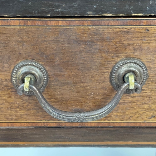 140 - EDWARDIAN ENVELOPE CARD TABLE, mahogany square form with green baize interior, sunken counter wells ... 