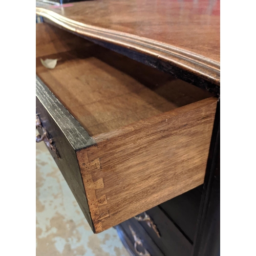 144 - CHEST, 89cm W x 47cm D x 92cm H, ebonised with walnut top and four drawers with gilt handles.