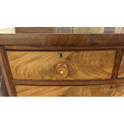 151 - CHEST, Victorian mahogany bow fronted form, two short over three long drawers, turned feet, 110cm H ... 