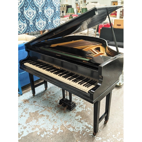 183 - CHALLEN BABY GRAND PIANO, 142cm W x 140cm D, in an ebonised finish.