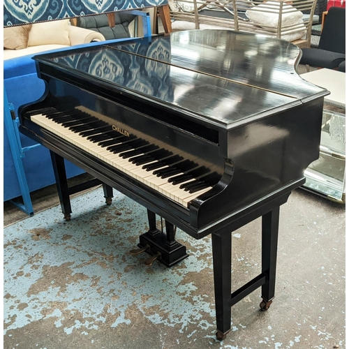 183 - CHALLEN BABY GRAND PIANO, 142cm W x 140cm D, in an ebonised finish.