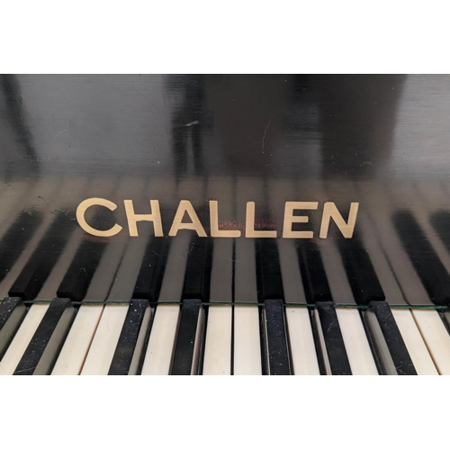 183 - CHALLEN BABY GRAND PIANO, 142cm W x 140cm D, in an ebonised finish.