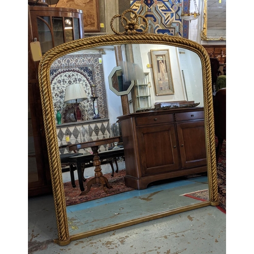 235 - OVERMANTEL MIRROR, 120cm W x 146cm H, Victorian style gilt, with rope detail.