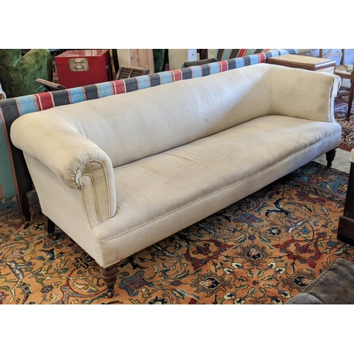 236 - CHESTERFIELD SOFA, Victorian, upholstered in linen with horse hair stuffing on turned supports with ... 