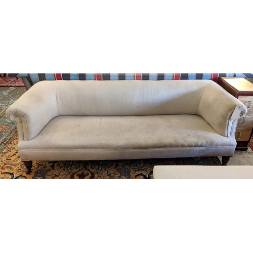 236 - CHESTERFIELD SOFA, Victorian, upholstered in linen with horse hair stuffing on turned supports with ... 