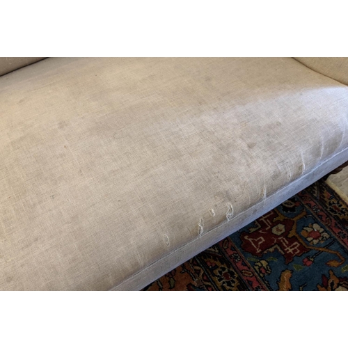 236 - CHESTERFIELD SOFA, Victorian, upholstered in linen with horse hair stuffing on turned supports with ... 