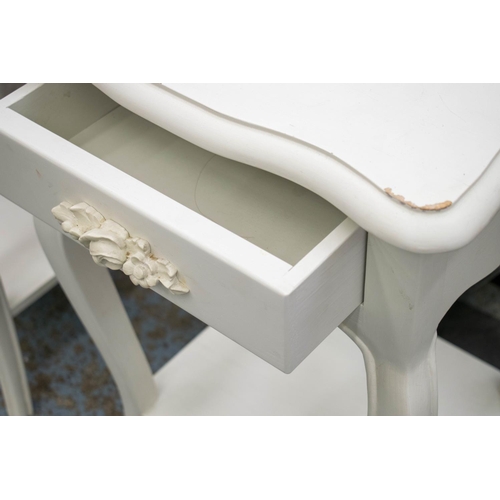 282 - BEDSIDE TABLES, 68cm H x 44cm W x 38cm D, a pair, French style white painted, each with single drawe... 