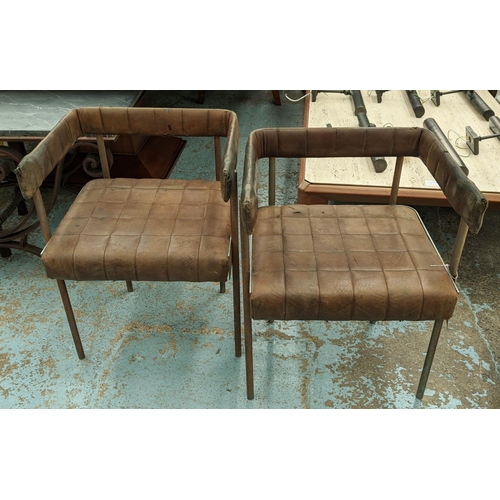 283 - CLUB ARMCHAIRS, a set of four, mid 20th century, brown leather, steel frames, 68cm H x 48cm x 40cm. ... 