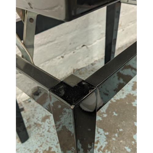 310 - PIANO STOOL, 67cm x 33cm x 58cm at tallest, height adjustable design, black velvet seat, lacquered f... 