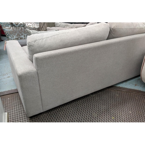 315 - SITS SOFA, grey fabric upholstered, ebonised block feet, 215cm W.