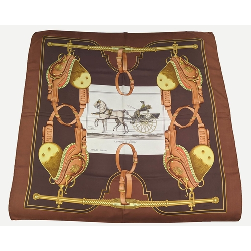 36 - VINTAGE HERMÈS 'CARRICK À POMPE' SILK SCARF, designed in 1973 by Philippe Ledoux, 90cm x 90cm.