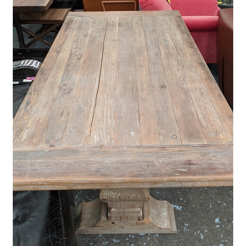 363 - DINING TABLE, 100cm D x 200cm L x 78cm H, rustic design, twin pedestal.