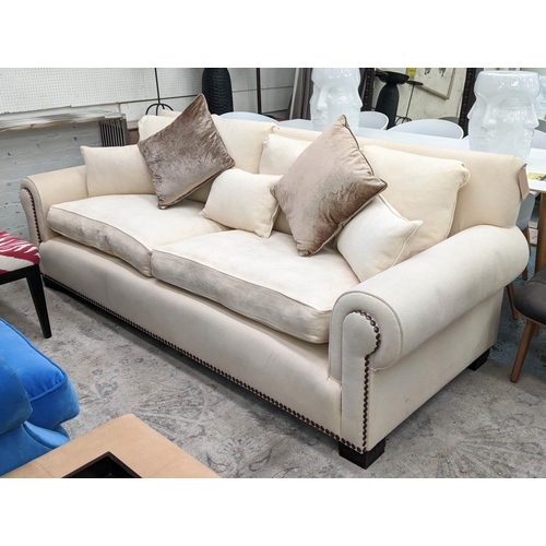 365 - ANDREW MARTIN SOFA, 95cm D x 95cm x 250 L, ivory upholstered with studded detail.