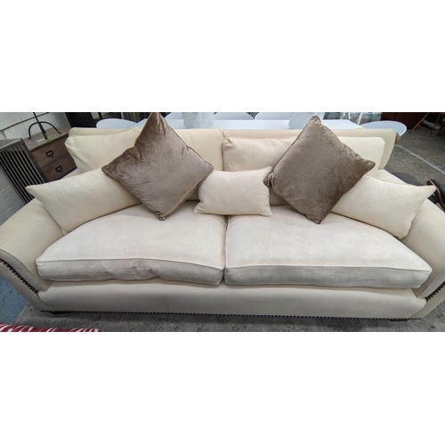 365 - ANDREW MARTIN SOFA, 95cm D x 95cm x 250 L, ivory upholstered with studded detail.