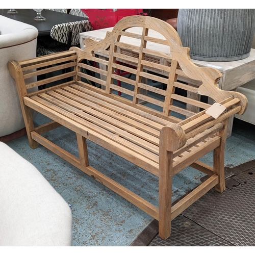 369 - AFTER EDWIN LUTYENS, bench, 67cm H, teak construction.