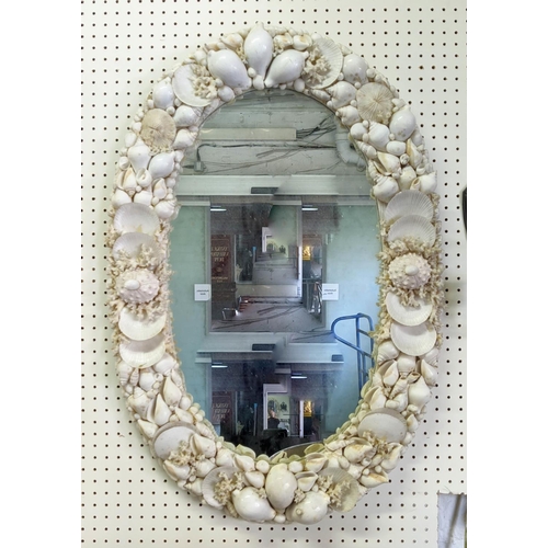 374 - WALL MIRROR, Venetian grotto style, shell and corral decorated frame, 80cm x 53cm.