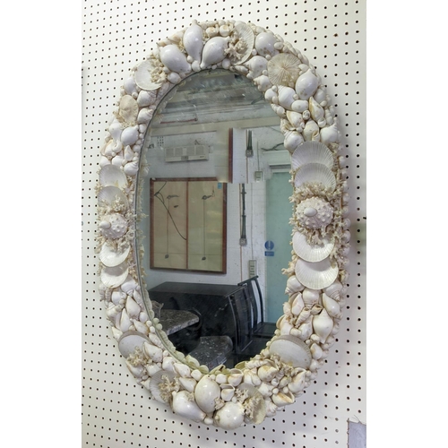 374 - WALL MIRROR, Venetian grotto style, shell and corral decorated frame, 80cm x 53cm.