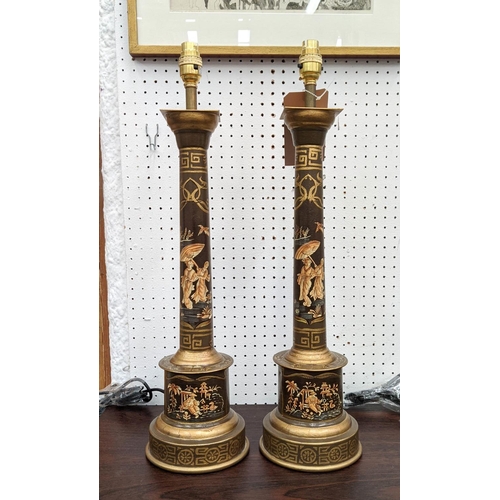 379 - TOLEWARE STYLE TABLE LAMPS, a pair, 61cm H. (2)