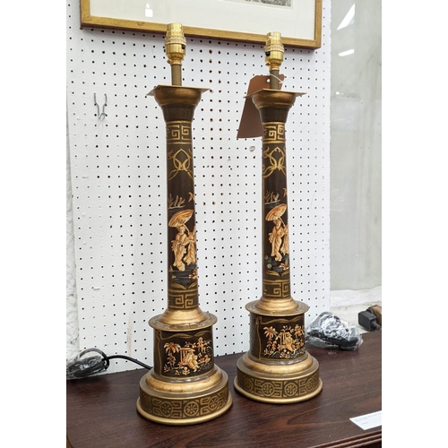 379 - TOLEWARE STYLE TABLE LAMPS, a pair, 61cm H. (2)