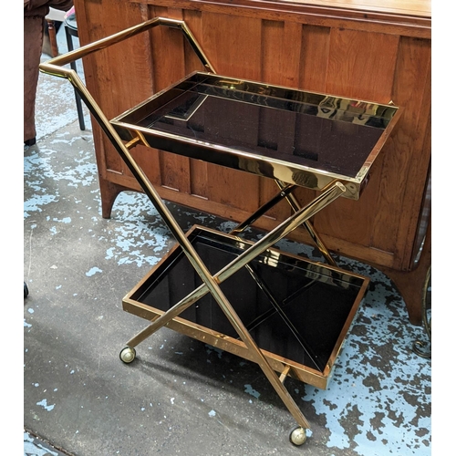 403 - COCKTAIL TROLLEY, 77cm W x 89cm D x 50cm D, with smoked glass shelves.