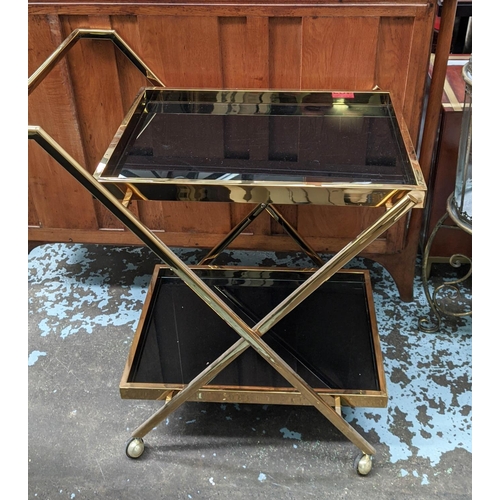 403 - COCKTAIL TROLLEY, 77cm W x 89cm D x 50cm D, with smoked glass shelves.