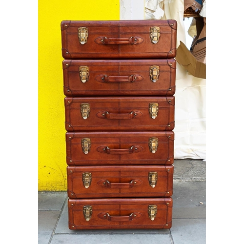 421 - CHEST OF DRAWERS, a pair, leathered finish, six drawers to each, 53cm x 41cm x 107cm.