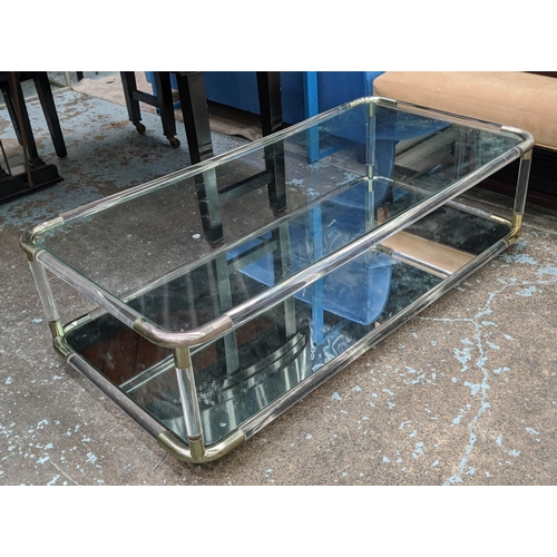 437 - LOW TABLE, vintage 20th century Italian, 130cm x 65cm x 38cm, perspex, gilt metal detail, glass top,... 