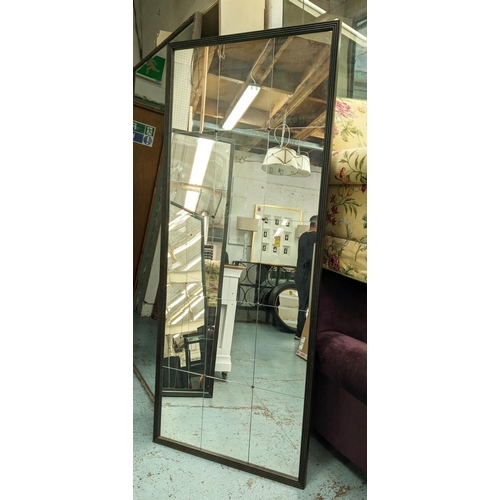 438 - WALL MIRROR, 8cm W x 196cm, segmented plates, with studded detail in reeded frames.