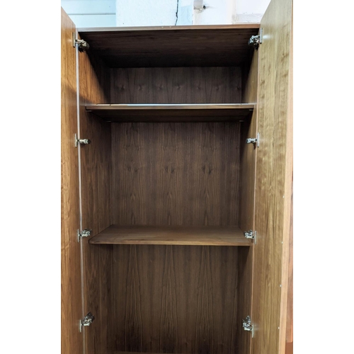 444 - WARDROBE, contemporary design walnut, 90cm W x 62cm D x 212cm H, two door, enclosing chrome hanging ... 