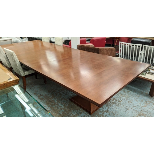 445 - DINING TABLE, approx 76cm H x 400cm L x 150cm D unextended and two extra leaves, each 102cm L, on tw... 