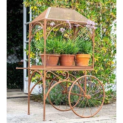 469 - PLANT STAND, 152cm x 98cm x 70cm, cart design, oxidated metal.