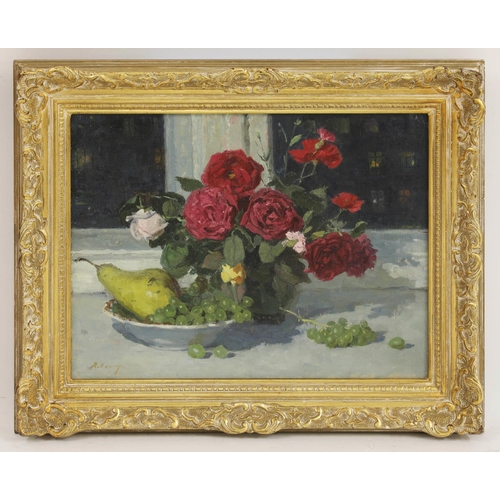 477 - YAKOV KHAIMOV (1914-1991), 'Still life with roses' 1950, oil on canvas, 40cm x 50cm.