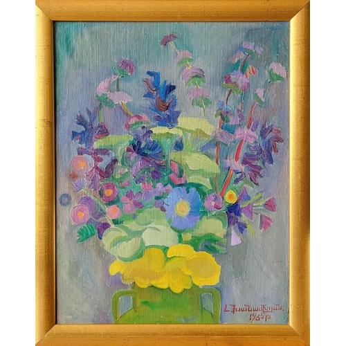 491 - LIDIA KHANAMIRYAN (born in 1930, Armenian), 'Still Life with flowers' 1965, oil on canvas, 64.5cm x ... 