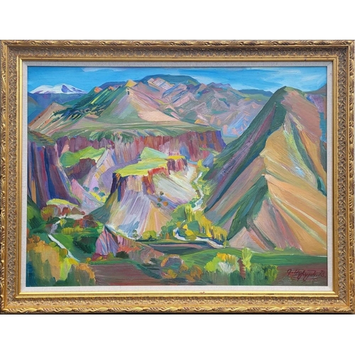 499 - GRIGORI AZIZYAN (1923-2008, Armenian), 'Spring in the Mountains' 1978, oil on canvas, 72.5cm x 100cm... 