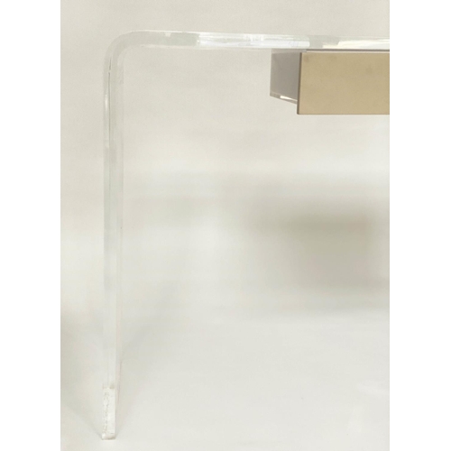 291 - HALL CONSOLE/WRITING TABLE, contemporary lucite arched with drawer under, 120cm W x 35cm D x 78cm H.