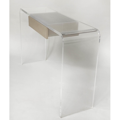 291 - HALL CONSOLE/WRITING TABLE, contemporary lucite arched with drawer under, 120cm W x 35cm D x 78cm H.